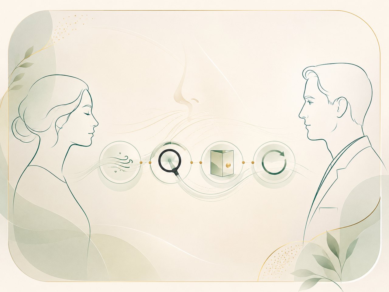 Abstract illustration of a patient and clinician discussing information