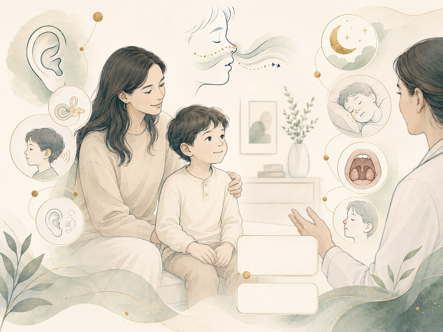 Illustration of a child and parent during a calm children’s ENT discussion